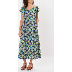 Robe La Fiancee Du Mekong Robe longue imprim&eacute;e coton bio ALAIANE Bleu