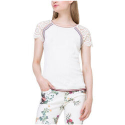 Pull Desigual Pull Lace Sleeve Blanc 74J2WG8
