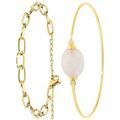 Bracelets Sc Boh&egrave;me B2369-DORE+B2492-QUARTZ-ROSE Dor&eacute;