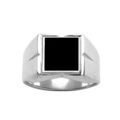 Chevali&egrave;re en argent plateau carr&eacute; 10mm X 10mm en onyx synth&eacute;tique et godrons larges sur les c&ocirc;t&eacute;s