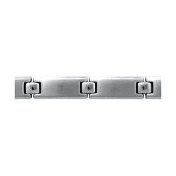 Bracelet en acier alternance de maillons satin&eacute;s et de petits &eacute;l&eacute;ments carr&eacute;s - longueur 21cm r&eacute;glable