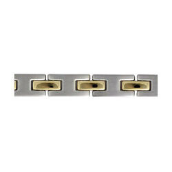 Bracelet en acier alternance de maillons gris en forme de H et barrettes en PVD jaune - longueur 21cm r&eacute;glable