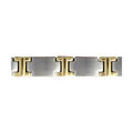 Bracelets sur Artemare : Bracelet en acier satin&eacute; et PVD jaune alternance de maillons lisses en forme de croix longue et petits maillons en H jaune - longueur 21,5cm ajustable
