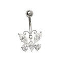 Piercing de nombril en acier papillon en oxydes blancs Artemare