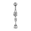 Piercing de nombril en acier 3 oxydes blancs suspendus dont 1 en forme de goutte