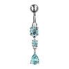 Piercing de nombril en acier 3 oxydes bleu ciel suspendus dont 1 en forme de goutte