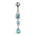 Piercing de nombril en acier 3 oxydes bleu ciel suspendus dont 1 en forme de goutte