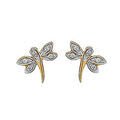 Boucles d'oreille sur Artemare : Boucles d'oreilles en plaqu&eacute; or libellule orn&eacute;e d'oxydes blancs et fermoir poussette