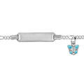 Gourmette pour b&eacute;b&eacute; en argent maille figaro 1+3 plaque ovale avec pampille papillon bleu - largeur 2mm et longueur 13cm + 2cm de rallonge Artemare