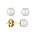 Boucles d'oreille sur Artemare : Boucles d'oreilles en plaqu&eacute; or perle cr&egrave;me de synth&egrave;se 6mm et fermoir poussette