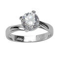 Bagues sur Artemare : Bague en argent rhodi&eacute; solitaire en oxyde blanc serti 4 griffes sur monture tournante &eacute;paisse