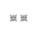 Boucles d'oreilles tige solitaire en Argent pierre blanche carr&eacute;e 7mm Artemare