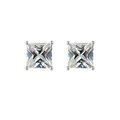 Boucles d'oreille sur Artemare : Boucles d'oreilles tige solitaire en Argent rhodi&eacute; pierre carr&eacute;e blanche 9mm