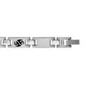 Bracelets sur Artemare : Bracelet en acier alternance de maillons lisses et maillons orn&eacute;s d'un motif tribal en r&eacute;sine noire - 21cm