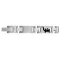 Bracelets sur Artemare : Bracelet en acier alternance de maillons lisses et maillons orn&eacute;s d'une salamandre en r&eacute;sine noire - 21cm