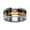 Bague anti-stress en acier 3 couleurs avec motifs chiffres romains et bandeaux tournants jaune et noir