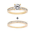 Bagues sur Artemare : Bague double en plaqu&eacute; or : 1 anneau rail d'oxydes et 1 anneau rail d'oxydes et solitaire blanc