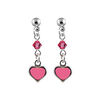 Boucles d'oreilles pour enfant en argent cha&icirc;nette avec oxyde rose et pampille coeur rose avec fermoir poussette