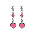 Boucles d'oreille sur Artemare : Boucles d'oreilles pour enfant en argent cha&icirc;nette avec oxyde rose et pampille coeur rose avec fermoir poussette