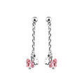 Boucles d'oreille sur Artemare : Boucles d'oreilles pendantes en argent petite cha&icirc;nette avec pampilles papillon en oxyde rose et petite fleur et fermoir poussette