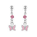 Boucles d'oreille sur Artemare : Boucles d'oreilles pour enfant en argent cha&icirc;nette avec oxyde rose et pampille papillon rose avec fermoir poussette