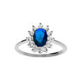 Bague en argent rhodi&eacute; collection joaillerie oxyde bleu au centre et petits oxydes blancs autour