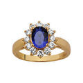 Bague en plaqu&eacute; or collection joaillerie oxyde bleu au centre et petits oxydes blancs autour