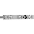 Bracelets sur Artemare : Bracelet en acier alternance de maillons lisses et maillons orn&eacute;s d'un ballon de foot en r&eacute;sine noire - 21cm