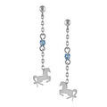 Boucles d'oreille sur Artemare : Boucles d'oreilles pendantes en argent rhodi&eacute; cha&icirc;nette longue avec oxyde bleu au milieu et cheval &agrave; l'extr&eacute;mit&eacute; et fermoir clou avec poussette