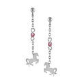 Boucles d'oreille sur Artemare : Boucles d'oreilles pendantes en argent rhodi&eacute; cha&icirc;nette longue avec oxyde rose au milieu et cheval &agrave; l'extr&eacute;mit&eacute; et fermoir clou avec poussette