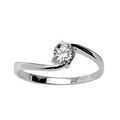 Bagues sur Artemare : Bague en argent rhodi&eacute; solitaire en oxyde blanc serti 4 griffes sur monture en forme de vague