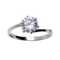 Bagues sur Artemare : Bague en argent rhodi&eacute; solitaire en oxyde blanc serti 6 griffes sur monture tournante