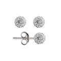 Boucles d'oreilles en argent rhodi&eacute; petite boule de r&eacute;sine et strass blancs fermoir poussette Artemare