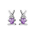Boucles d'oreille sur Artemare : Boucles d'oreilles enfant en argent rhodi&eacute; lapin avec oxyde violet et fermoir poussette