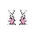 Boucles d'oreille sur Artemare : Boucles d'oreilles enfant en argent rhodi&eacute; lapin et oxyde rose fermoir poussette