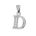 Pendentif en argent rhodi&eacute; lettre D orn&eacute;e d'oxydes blancs sur une partie