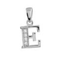 Pendentifs sur Artemare : Pendentif en argent rhodi&eacute; lettre E orn&eacute;e d'oxydes blancs sur une partie