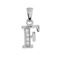 Pendentifs sur Artemare : Pendentif en argent rhodi&eacute; lettre F orn&eacute;e d'oxydes blancs sur une partie