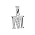 Pendentifs sur Artemare : Pendentif en argent rhodi&eacute; lettre M orn&eacute;e d'oxydes blancs sur une partie