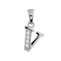 Pendentifs sur Artemare : Pendentif en argent rhodi&eacute; lettre V orn&eacute;e d'oxydes blancs sur une partie