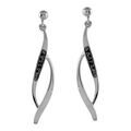 Boucles d'oreille sur Artemare : Boucles d'oreilles pendantes en argent rhodi&eacute; 2 brins suspendus torsad&eacute;s lache dont 1 orn&eacute; d'oxydes noirs et fermoir poussette