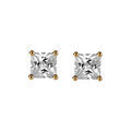 Boucles d'oreille sur Artemare : Boucles d'oreilles en plaqu&eacute; or solitaire oxyde carr&eacute; blanc petit mod&egrave;le serti 4 griffes et fermoir poussette
