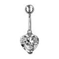 Piercing sur Artemare : Piercing de nombril en acier avec oxyde blanc en forme de coeur