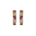 Boucles d'oreille sur Artemare : Cr&eacute;oles en plaqu&eacute; or avec rail d'oxydes roses et blancs altern&eacute;s
