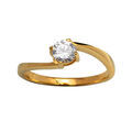 Bagues sur Artemare : Bague en plaqu&eacute; or solitaire en oxyde blanc serti 4 griffes sur monture en forme de vague