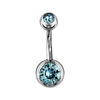 Piercing de nombril en acier et avec oxydes bleu ciel sur les boules