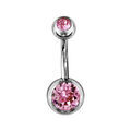 Piercing de nombril en acier et avec oxydes roses sur les boules Artemare