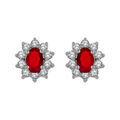 Boucles d'oreille sur Artemare : Boucles d'oreilles en argent rhodi&eacute; collection joaillerie oxyde rouge au centre et petits oxydes blancs autour et fermoir poussette