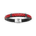 Bracelets sur Artemare : Bracelet en cuir noir avec tresse en cuir rouge et &eacute;l&eacute;ments en acier - longueur 20cm r&eacute;glable