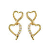 Boucles d'oreilles en plaqu&eacute; or c?urs entrelac&eacute;s suspendus avec rail d'oxydes blancs et fermoir poussette